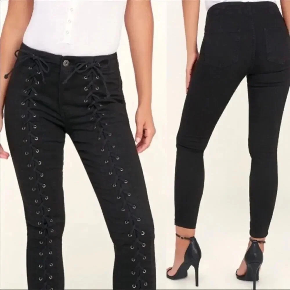 Pistola Black Lace Up Corset Skinny Cropped Ankle Jeans Size 25